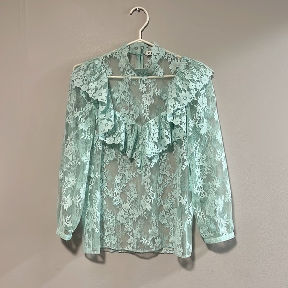 Claudie Pierlot Lace Ruffle Blouse - Mint Green - Picture 2 of 4